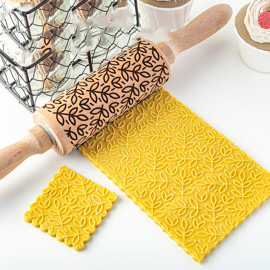Creative Leaf Print Rolling Pin Cookie Tumbler Home Baking Tools - Side View