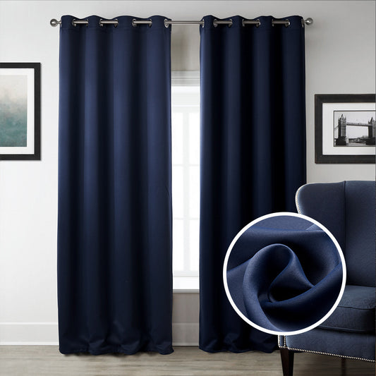 Dark Blue Bedroom Blackout Fabric Printed Curtains - Side View