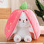 Aesthetic reversible bunny plush toy product display, soft fluffy transformable stuffed rabbit for kids gift and home decor