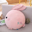 Adorable pink round rabbit pillow plush toy with soft floppy ears and delicate mushroom embroidery, fluffy bunny throw cushion for sofa decor, kawaii stuffed animal pillow for kids birthday gift