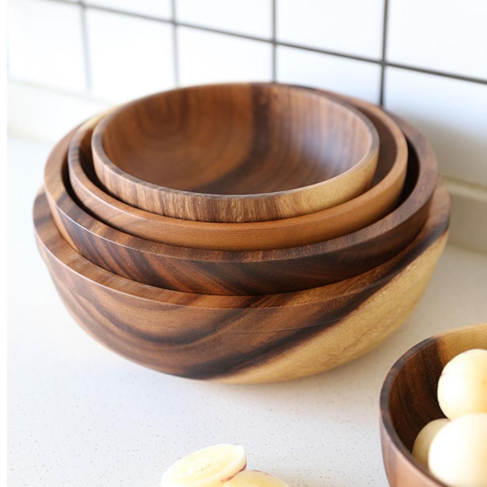 Kitchen Natural Wooden Bowl Household Fruit Bowl Salad Bowl For Home Restaurant Food Container Wooden Utensils Note The Size Hot - Detail