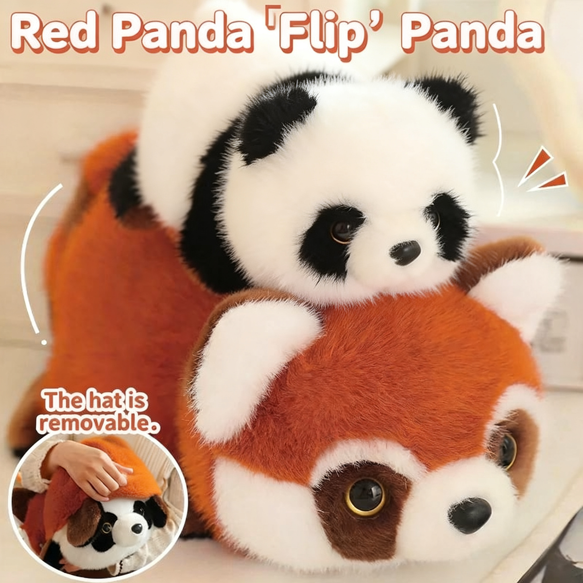 Reversible Panda Plush | Red Panda to Giant Panda Flip Stuffed Toy