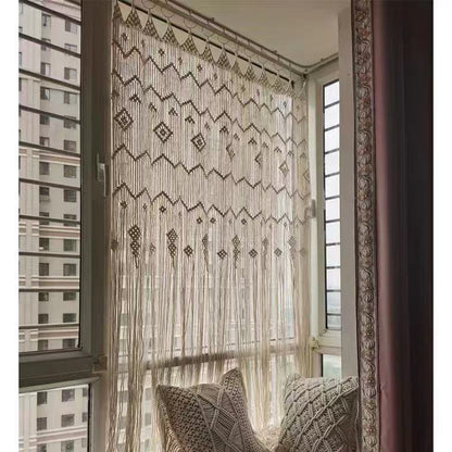 Finished Hoop Door Curtain Bohemian Tapestry Hand Woven Curtain European Style - In Use