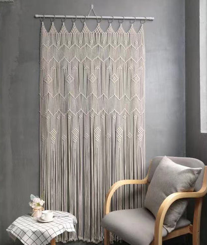 Finished Hoop Door Curtain Bohemian Tapestry Hand Woven Curtain European Style - Side View