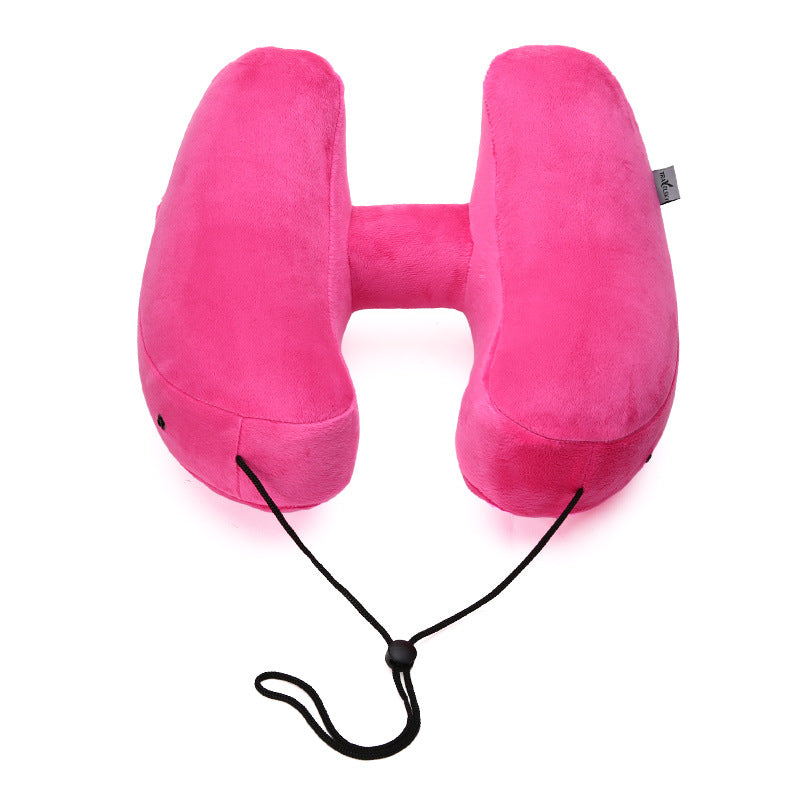 Hooded Travel Pillow H Shaped Inflatable Neck Pillow Folding Lightweight Nap Car Seat Office Airplane Sleeping Cushion Pillows - Detail