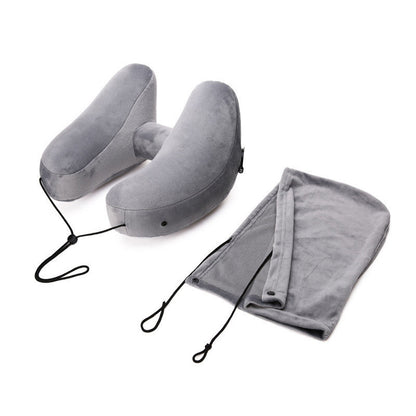 Hooded Travel Pillow H Shaped Inflatable Neck Pillow Folding Lightweight Nap Car Seat Office Airplane Sleeping Cushion Pillows - Image 8
