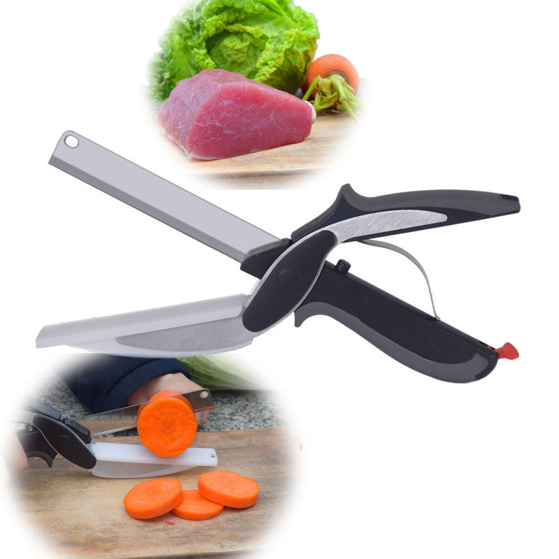 2 in 1 Stainless Steel Kitchen Knife Shears Vegetable Slicer