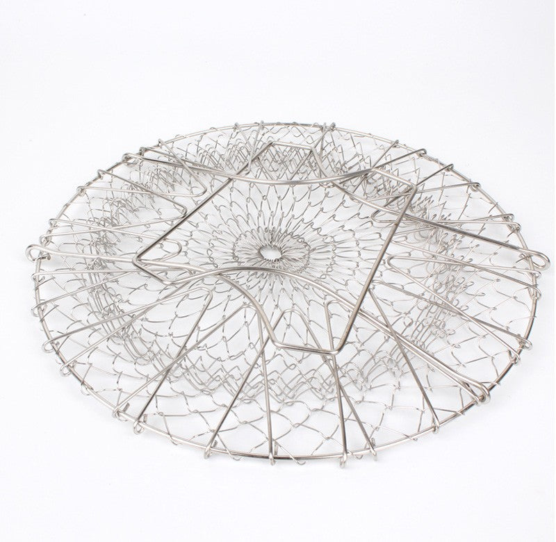 Deep Fry Basket Stainless Steel Multi-function Foldable Chef Cooking Basket Flexible Kitchen Tool for Fried Food Washing Fruits Vegetables - In Use