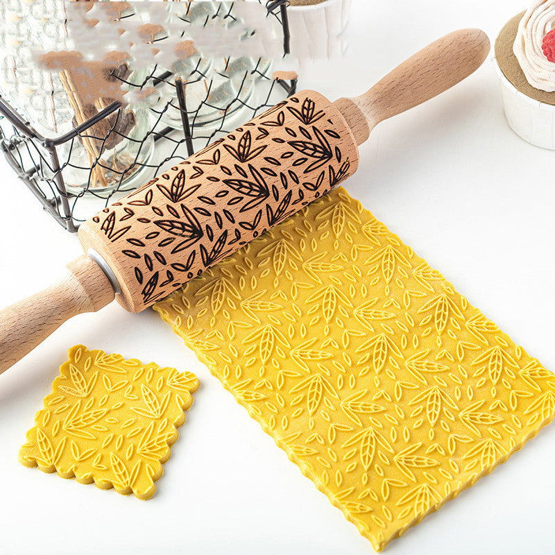 Creative Leaf Print Rolling Pin Cookie Tumbler Home Baking Tools - Image 7