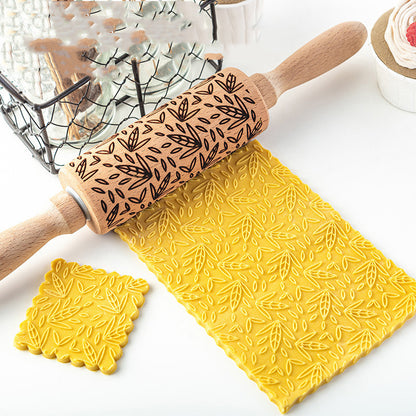 Creative Leaf Print Rolling Pin Cookie Tumbler Home Baking Tools - Image 7
