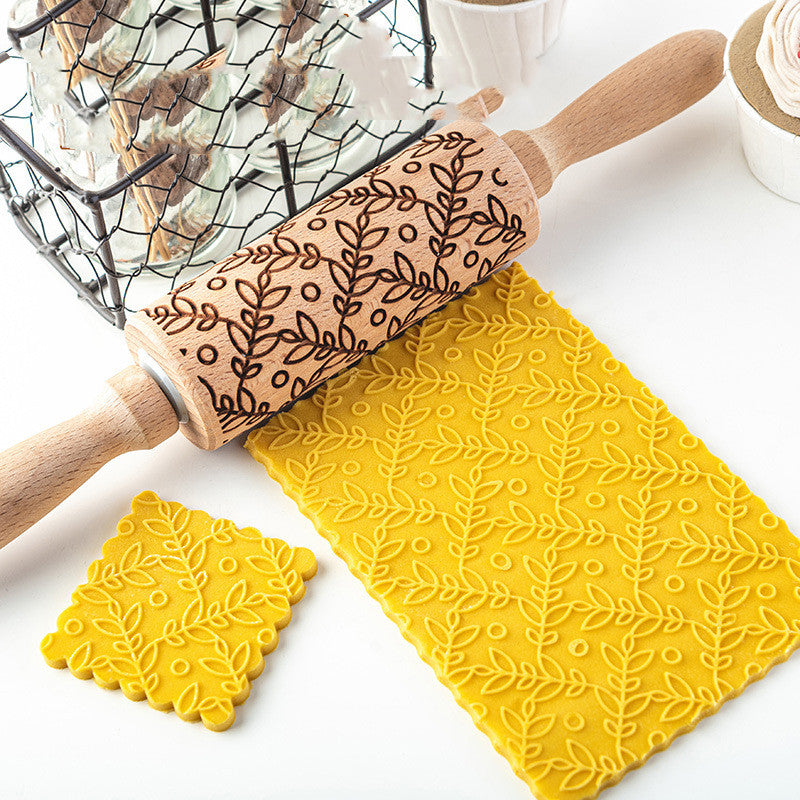 Creative Leaf Print Rolling Pin Cookie Tumbler Home Baking Tools - Image 12