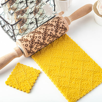 Creative Leaf Print Rolling Pin Cookie Tumbler Home Baking Tools - Image 12