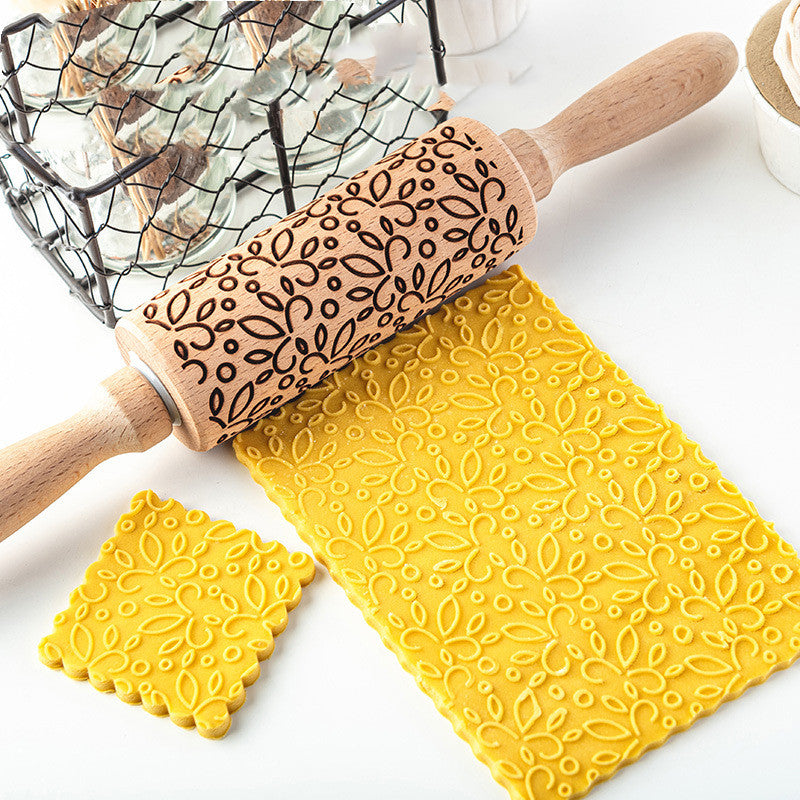 Creative Leaf Print Rolling Pin Cookie Tumbler Home Baking Tools - Image 13