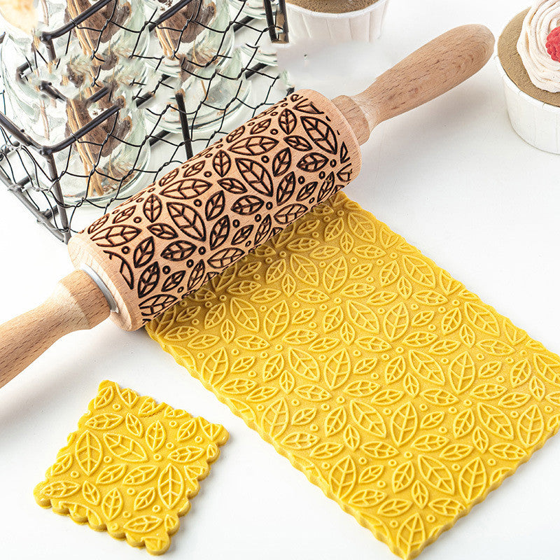 Creative Leaf Print Rolling Pin Cookie Tumbler Home Baking Tools - Image 6