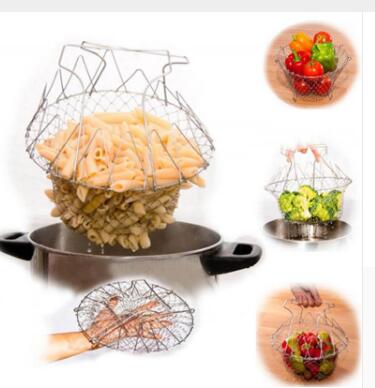 Deep Fry Basket Stainless Steel Multi-function Foldable Chef Cooking Basket Flexible Kitchen Tool for Fried Food Washing Fruits Vegetables - Image 6