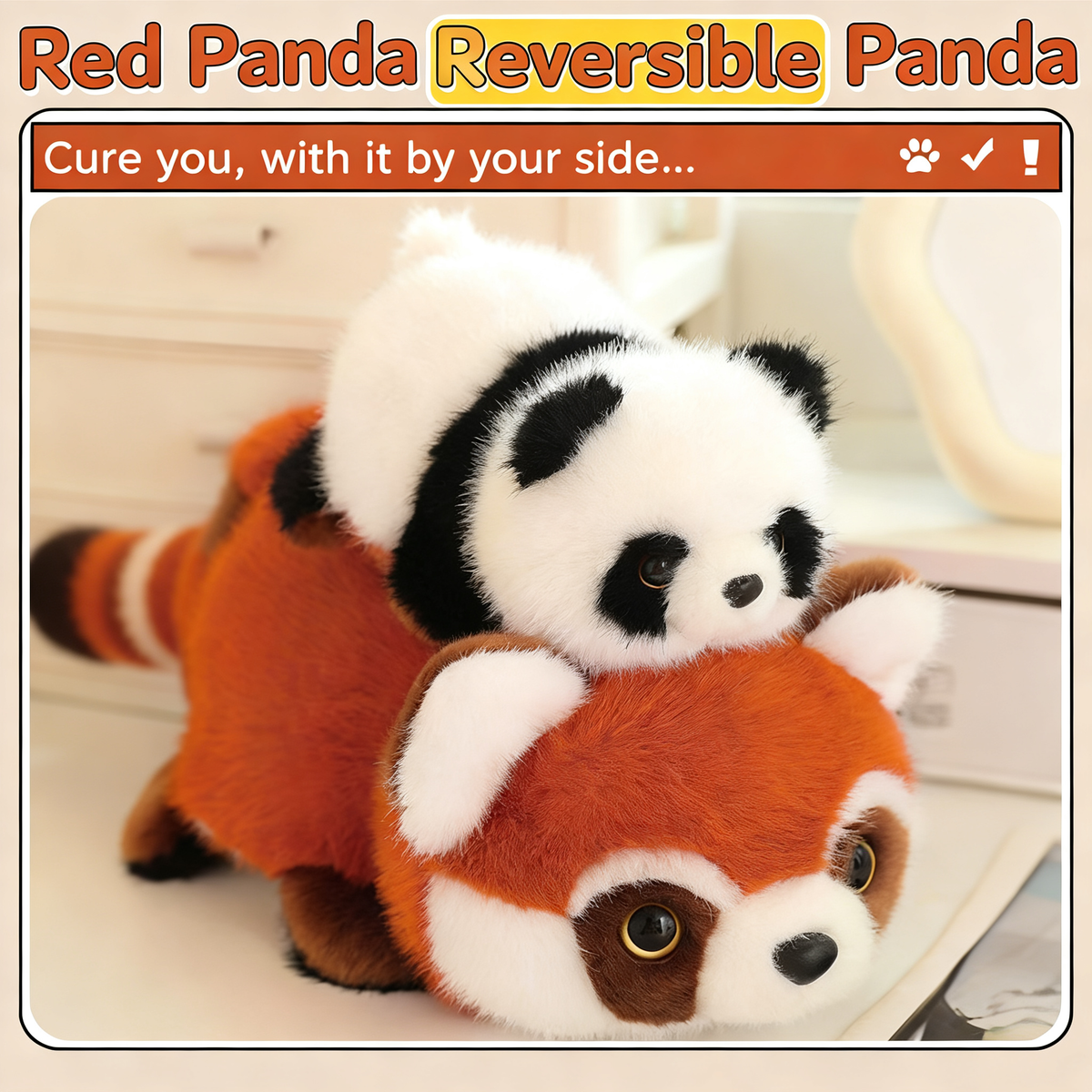 Reversible Panda Plush | Red Panda to Giant Panda Flip Stuffed Toy - Image 7