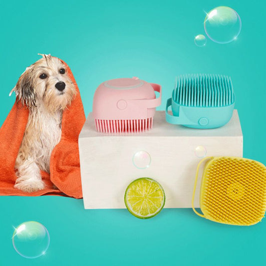 Soft Silicone Bristles Cat Dog Bath Brush Comb Scrubber Shampoo Dispenser For Pet Grooming Deshedding For Pet Washing - Side View