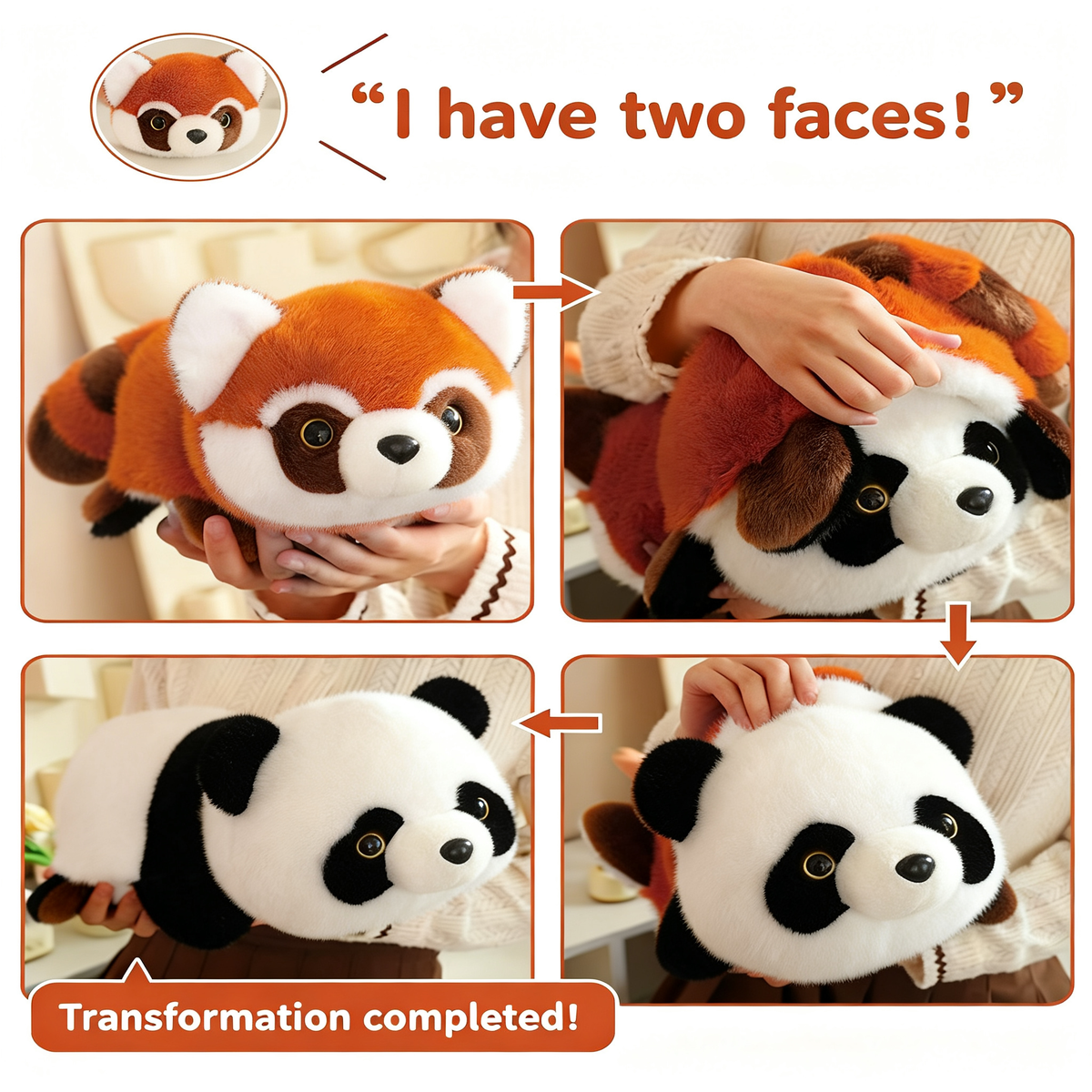 Reversible Panda Plush | Red Panda to Giant Panda Flip Stuffed Toy - Image 8
