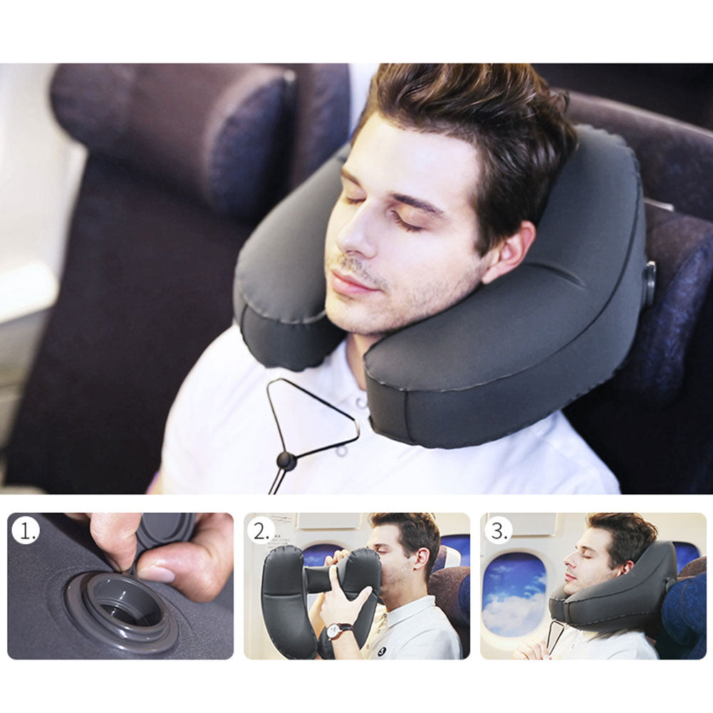 Hooded Travel Pillow H Shaped Inflatable Neck Pillow Folding Lightweight Nap Car Seat Office Airplane Sleeping Cushion Pillows - Image 6