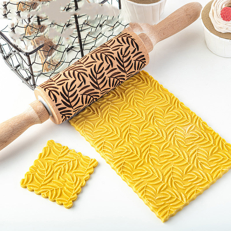 Creative Leaf Print Rolling Pin Cookie Tumbler Home Baking Tools - Image 5