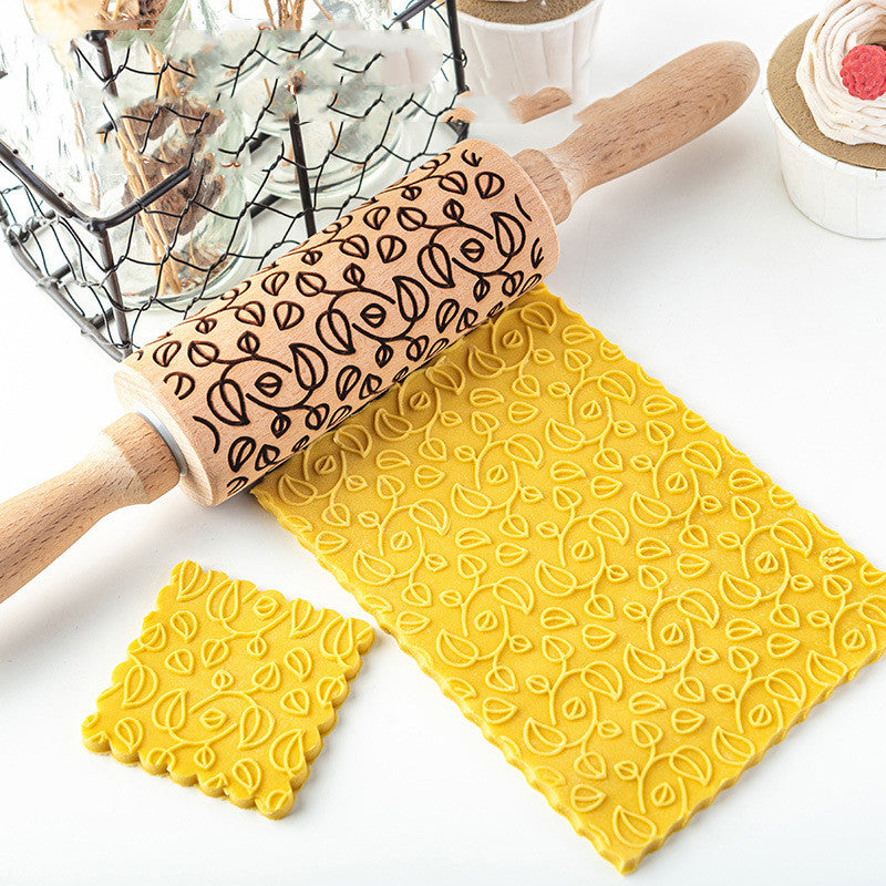 Creative Leaf Print Rolling Pin Cookie Tumbler Home Baking Tools - Image 8
