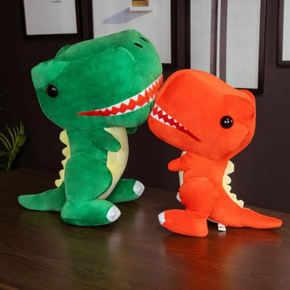 Green and orange T-Rex dinosaur plush toys set, 2 pack cute stuffed dinosaur dolls for kids collection and play