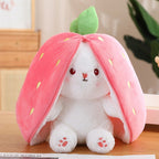 Aesthetic reversible bunny plush toy product display, soft fluffy transformable stuffed rabbit for kids gift and home decor
