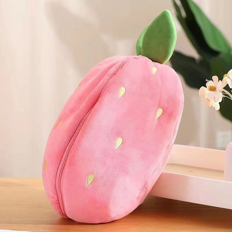 Reversible strawberry bunny plush toy, cute fluffy transformable stuffed rabbit animal toy for kids birthday gift