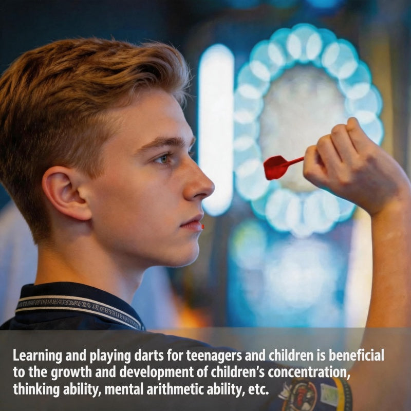Teenage boy playing with a magnetic dart board, promoting children's concentration and thinking skills.