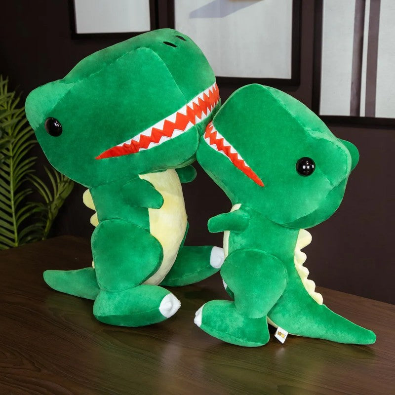 Two‑size green T‑rex dinosaur plush toys, big and small cute stuffed dinosaur dolls for kids gift and collection