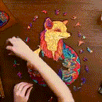 Animated GIF of the process of assembling a fox puzzle