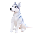 Realistic husky stuffed animal toy in sitting pose on clean white background, lifelike siberian husky plush dog, premium quality plush toy product shot for ecommerce