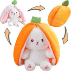 Reversible carrot rabbit plush toy, soft transformable bunny stuffed animal that flips into carrot shape, cute fluffy plush for kids gift