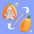 Reversible carrot rabbit plush toy, soft fluffy transformable bunny stuffed animal that flips into carrot shape