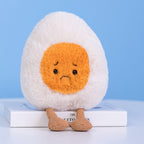 Emotional design boiled egg plush toy with sad frown expression, soft plush material lovely food themed stuffed doll for emotion collection display