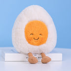 Soft cuddly boiled egg plush toy with closed-eye gentle smile, ultra fluffy fabric cute food plush ideal for pillow companion and holiday present